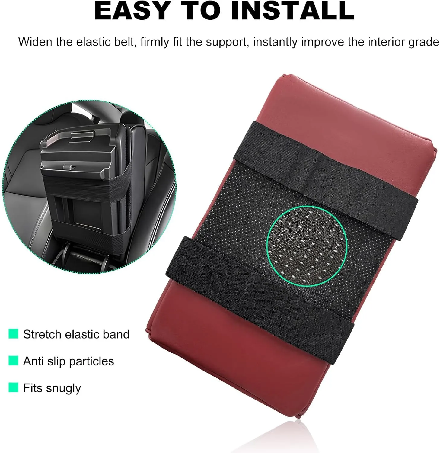 Car Center Console Armrest Pillow, Memory Foam Auto Armrest Box Cover with Cup Holder & Phone Holder, Waterproof Leather Arm Rest Protector Cushion, Interior Car Accessories (Diamond, Wine Red)