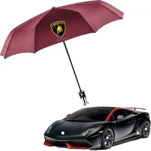 Car Folding Umbrellas with for Lamborghini Marzal Miura Murcielago Logo,Portable Travel Umbrella Automatic Open/Close Umbrella All-Weather Travel Accessory,Red