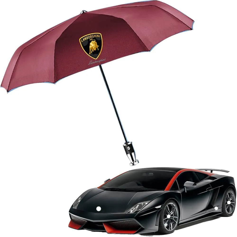 Car Folding Umbrellas with for Lamborghini Marzal Miura Murcielago Logo,Portable Travel Umbrella Automatic Open/Close Umbrella All-Weather Travel Accessory,Red