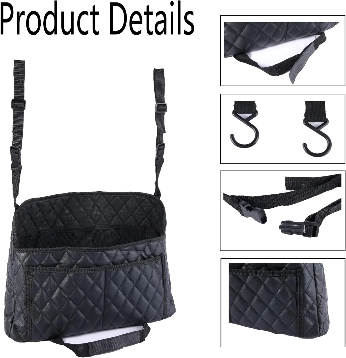 Car Purse Holder Durable Leather Seat Back Organizer Car Handbag Holder Between Seat Car Organizer Front Seat Storage Barrier of Backseat Pet Kids Driver Storage Netting Pouch Seat Back Bag (Upgraded Black B)