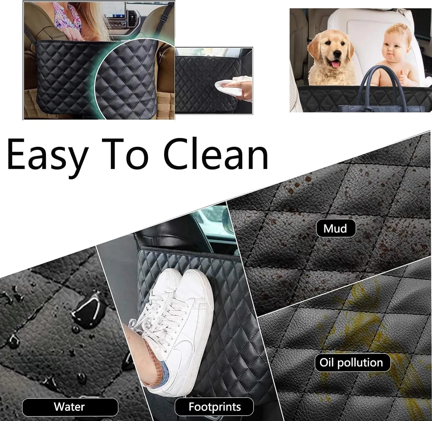 Car Purse Holder Durable Leather Seat Back Organizer Car Handbag Holder Between Seat Car Organizer Front Seat Storage Barrier of Backseat Pet Kids Driver Storage Netting Pouch Seat Back Bag (Upgraded Black B)