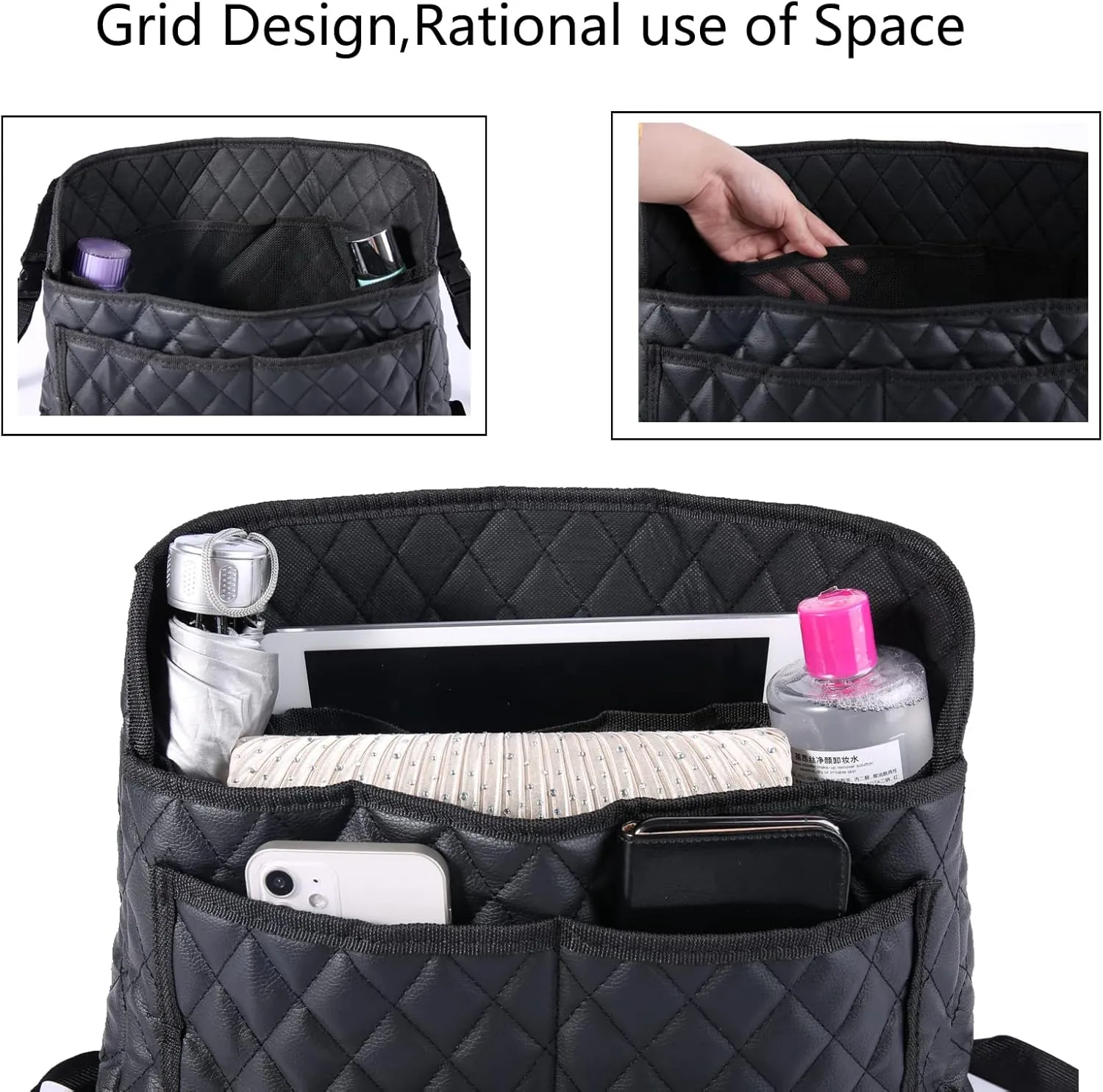 Car Purse Holder Durable Leather Seat Back Organizer Car Handbag Holder Between Seat Car Organizer Front Seat Storage Barrier of Backseat Pet Kids Driver Storage Netting Pouch Seat Back Bag (Upgraded Black B)