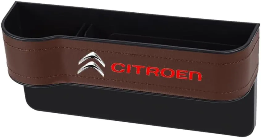 Car Seat Storage Box for Citroen Xsara/Picasso/Berlingo Series Car Seat Gap Organizer Seat Side Bag Reserved Charging Cable Hole Car Accessories, Two Pieces-Brown