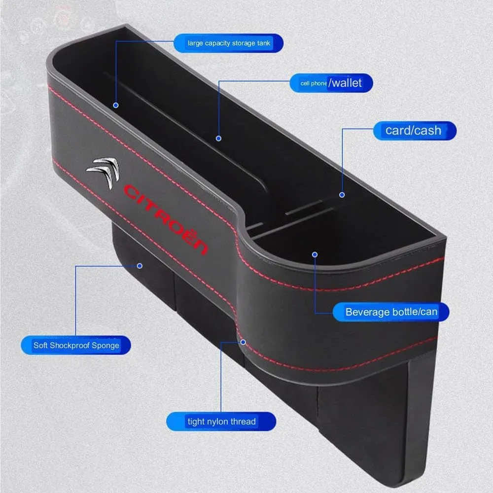 Car Seat Storage Box for Citroen Xsara/Picasso/Berlingo Series Car Seat Gap Organizer Seat Side Bag Reserved Charging Cable Hole Car Accessories, Two Pieces-Brown