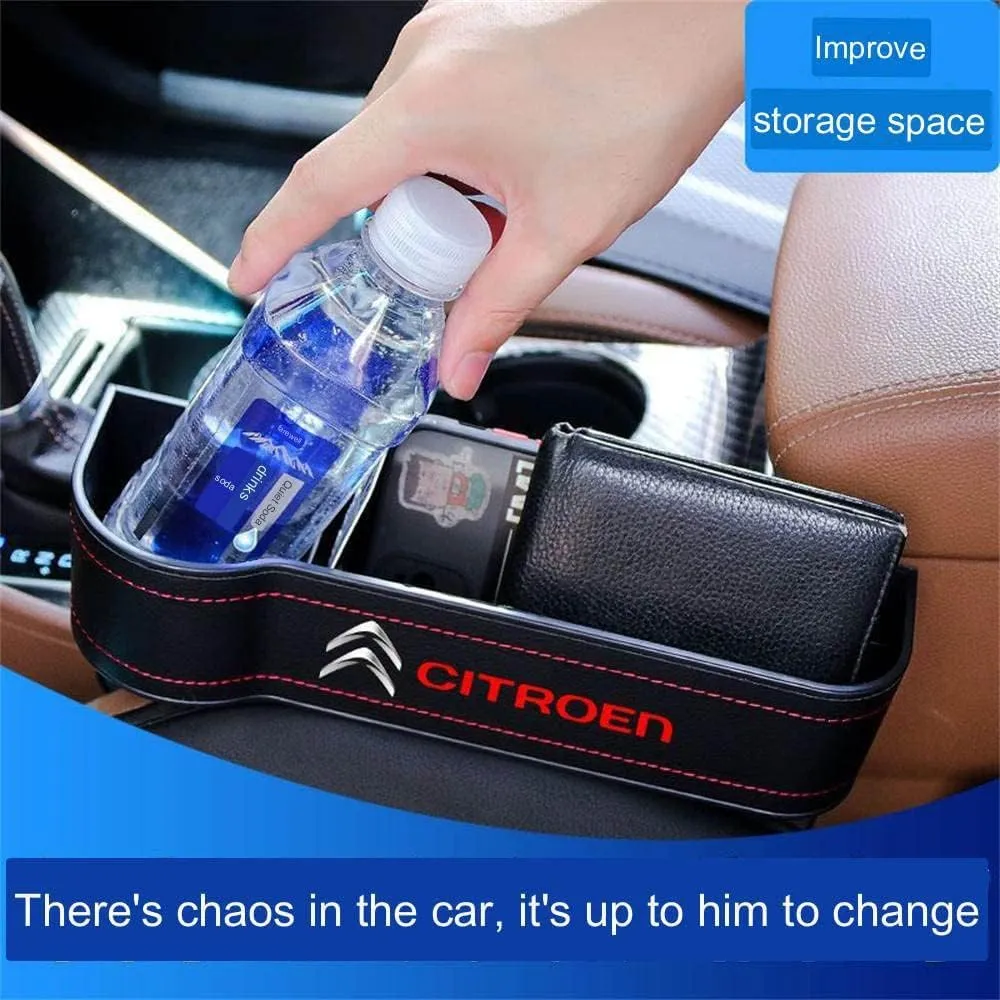 Car Seat Storage Box for Citroen Xsara/Picasso/Berlingo Series Car Seat Gap Organizer Seat Side Bag Reserved Charging Cable Hole Car Accessories, Two Pieces-Brown