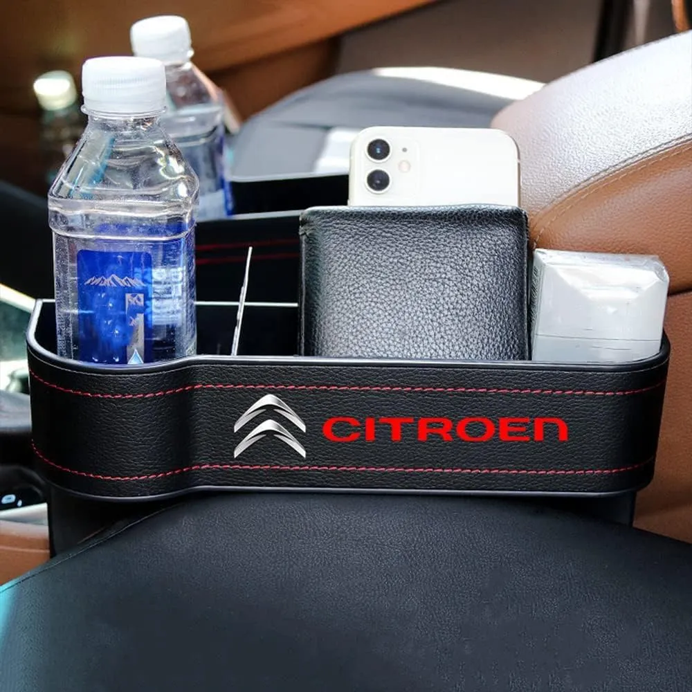 Car Seat Storage Box for Citroen Xsara/Picasso/Berlingo Series Car Seat Gap Organizer Seat Side Bag Reserved Charging Cable Hole Car Accessories, Two Pieces-Brown