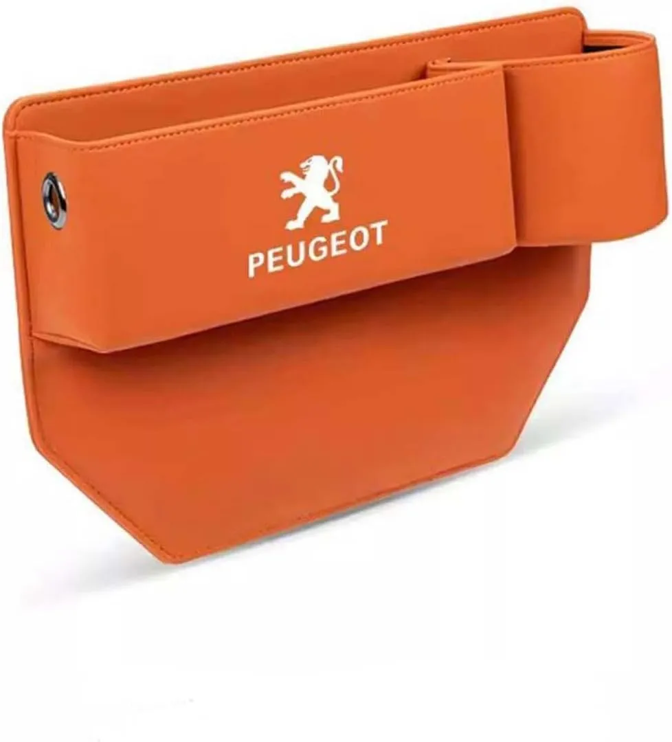 Car Seat Storage Box for Peugeot 2008 3008 4008 5008 206 208 408 407 308 Series Car Seat Gap Organizer Seat Side Bag Reserved Charging Cable Hole Car Accessories,Orange-A