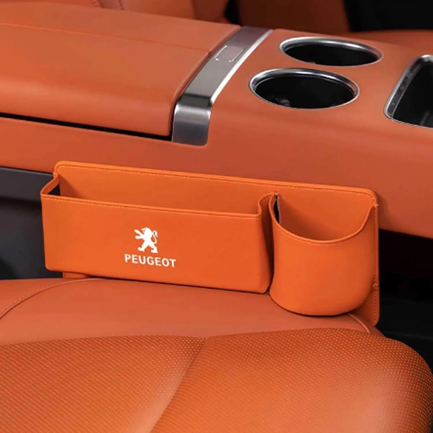 Car Seat Storage Box for Peugeot 2008 3008 4008 5008 206 208 408 407 308 Series Car Seat Gap Organizer Seat Side Bag Reserved Charging Cable Hole Car Accessories,Orange-A
