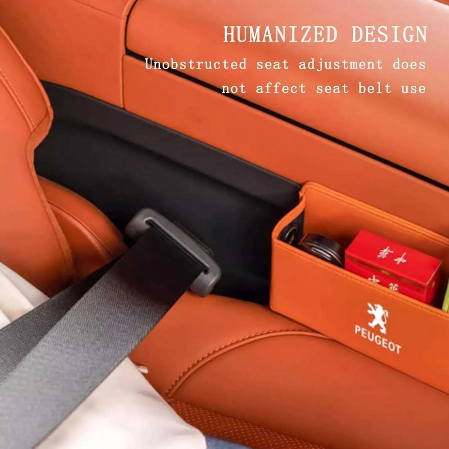 Car Seat Storage Box for Peugeot 2008 3008 4008 5008 206 208 408 407 308 Series Car Seat Gap Organizer Seat Side Bag Reserved Charging Cable Hole Car Accessories,Orange-A