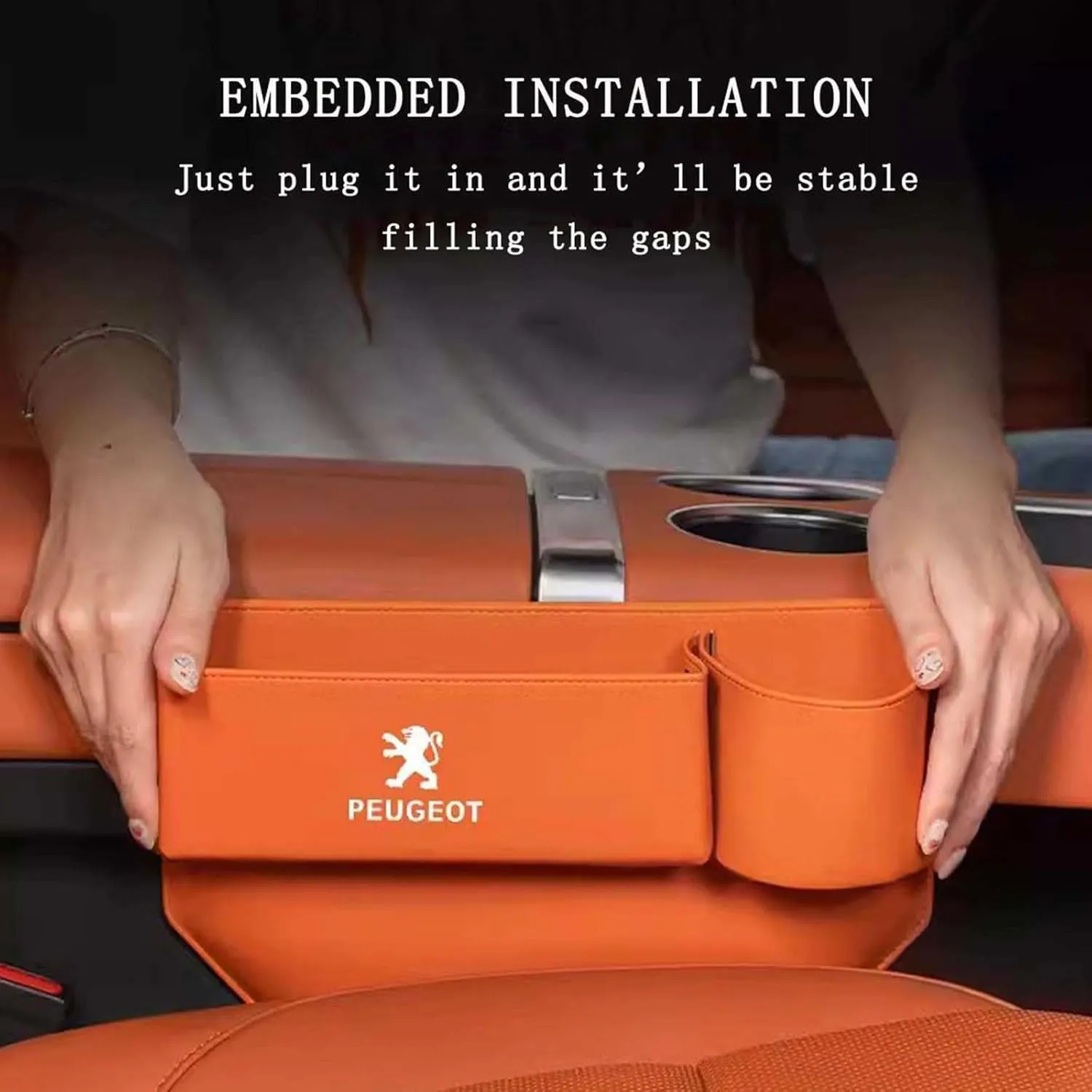 Car Seat Storage Box for Peugeot 2008 3008 4008 5008 206 208 408 407 308 Series Car Seat Gap Organizer Seat Side Bag Reserved Charging Cable Hole Car Accessories,Orange-A