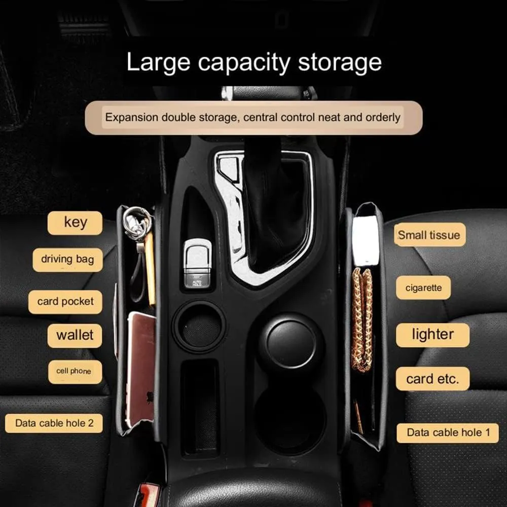 Car Seat Storage Box for Peugeot 2008/3008/4008/5008 Series Car Seat Gap Organizer Seat Side Bag Reserved Charging Cable Hole Car Accessories, Two Pieces-Black