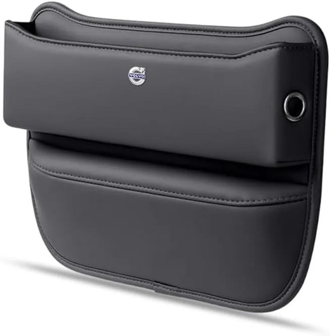 Car Seat Storage Box for Volvo S40 S60 S70 S80 S90 Series Car Seat Gap Organizer Seat Side Bag Reserved Charging Cable Hole Car Accessories, Two Pieces-Black