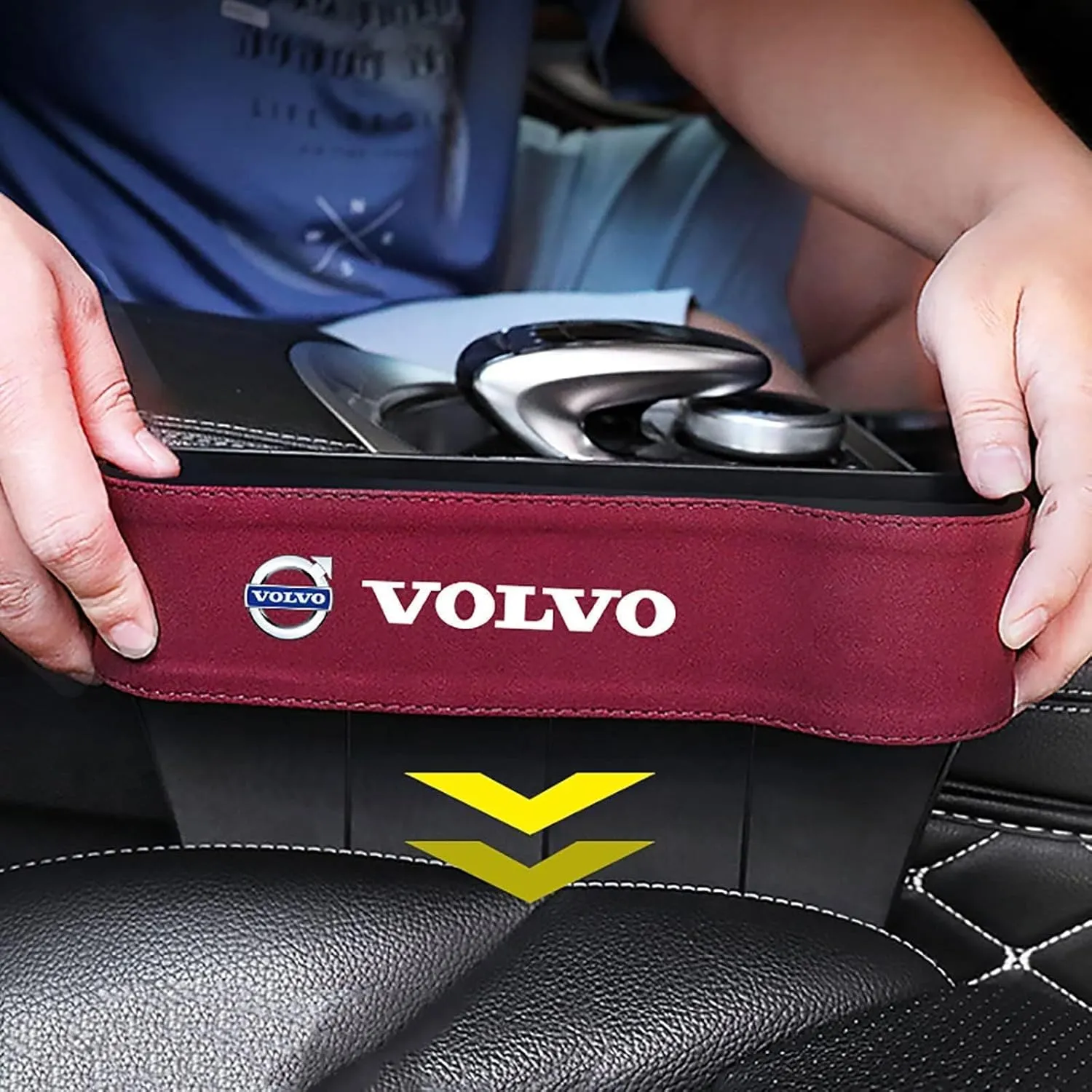 Car Seat Storage Box for Volvo XC60 XC90 XC40 S90 S60 Series Car Seat Gap Organizer Seat Side Bag Reserved Charging Cable Hole Car Accessories,B