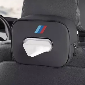Car Tissue Holder Compatible with BMW 1 2 3 4 5 6 7 Series X1 X2 X3 X4 X5 X6 X7 Accessories, Premium PU Leather Tissues Box Holder for Car, Hanging Paper Towel Clip,with 2 PCS Car Cup Coaster (A)