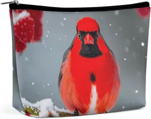 Cardinal Birds Snow Cranberries Travel Makeup Bag Large Toiletry Bag for Women Waterproof Cosmetic Bags for Purse Portable Makeup Organizer Bags Cute Zipper Pouch Cosmetic Pouch Funny Travel Makeupbag