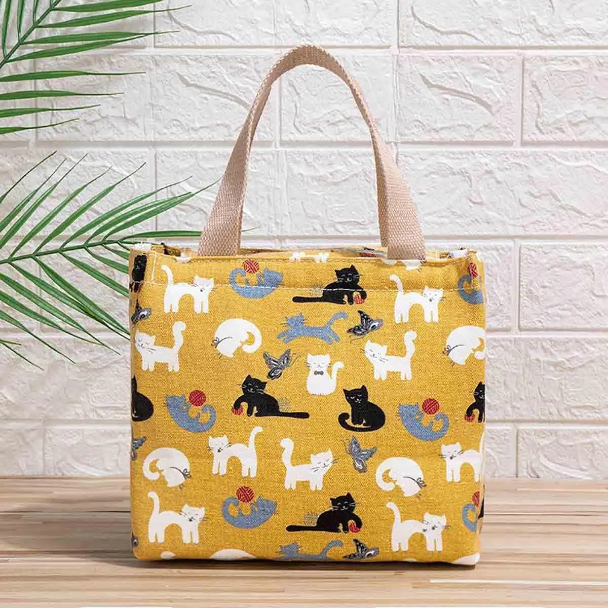 Cartoon canvas women's Japanese insulated handbag lunch box bag lunch bag bento bag (Style H)