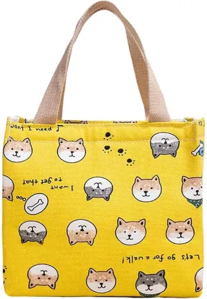 Cartoon canvas women's Japanese insulated handbag lunch box bag lunch bag bento bag (Style H)