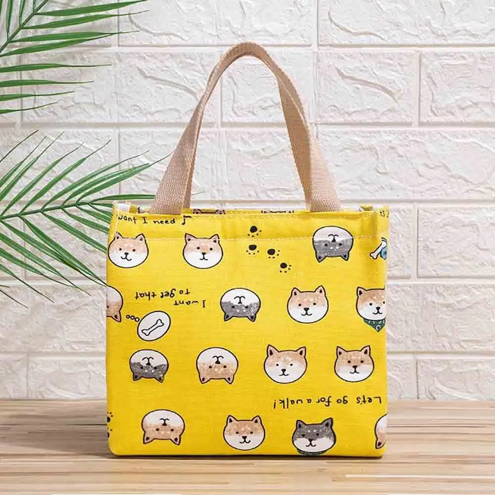 Cartoon canvas women's Japanese insulated handbag lunch box bag lunch bag bento bag (Style H)