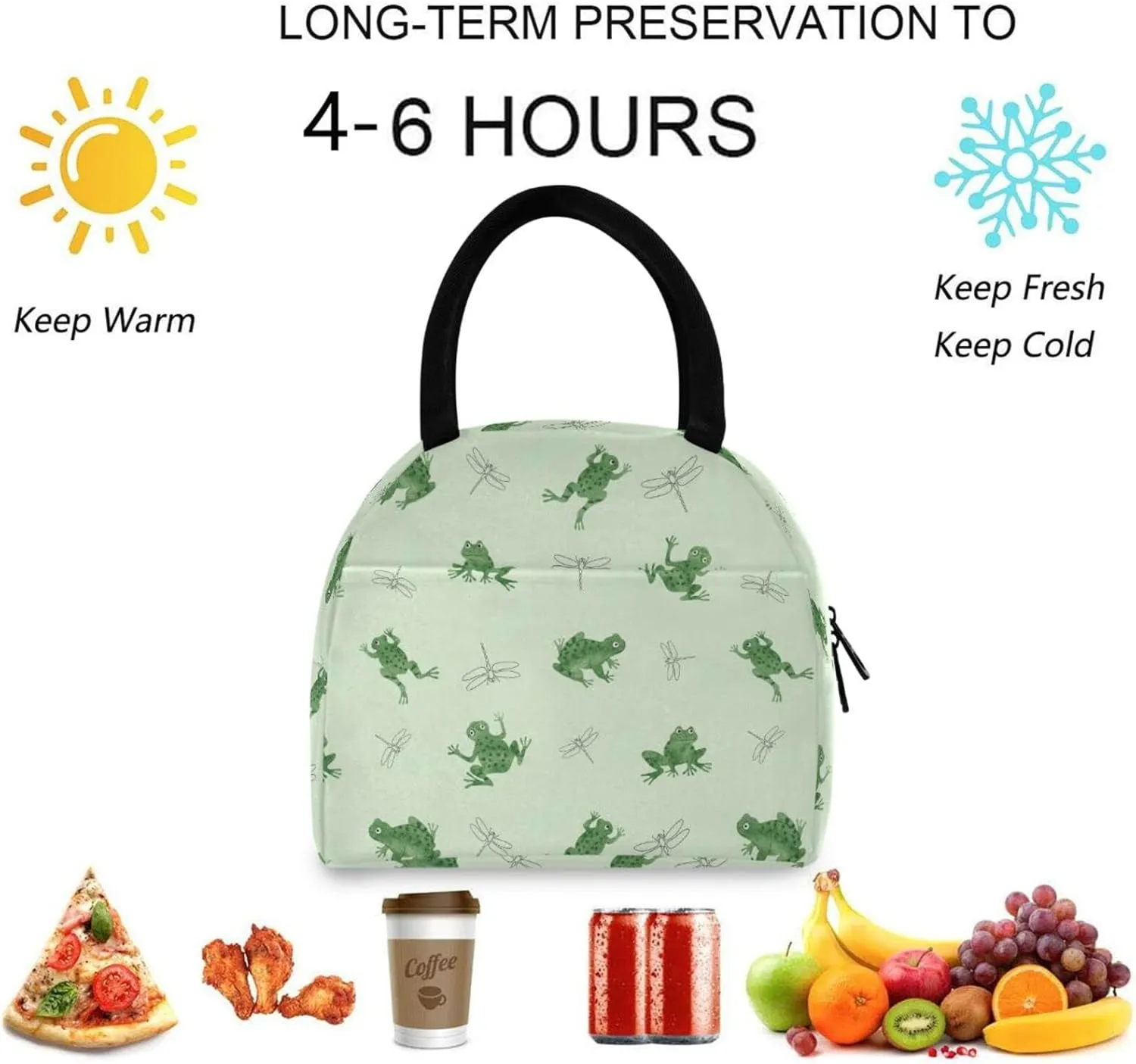 Cartoon Frog Dragonfly Insulated Lunch Bag, Reusable Multi-Pocket Container Cooler Tote Bag for Women&Men School Work Picnic Outdoor Travel