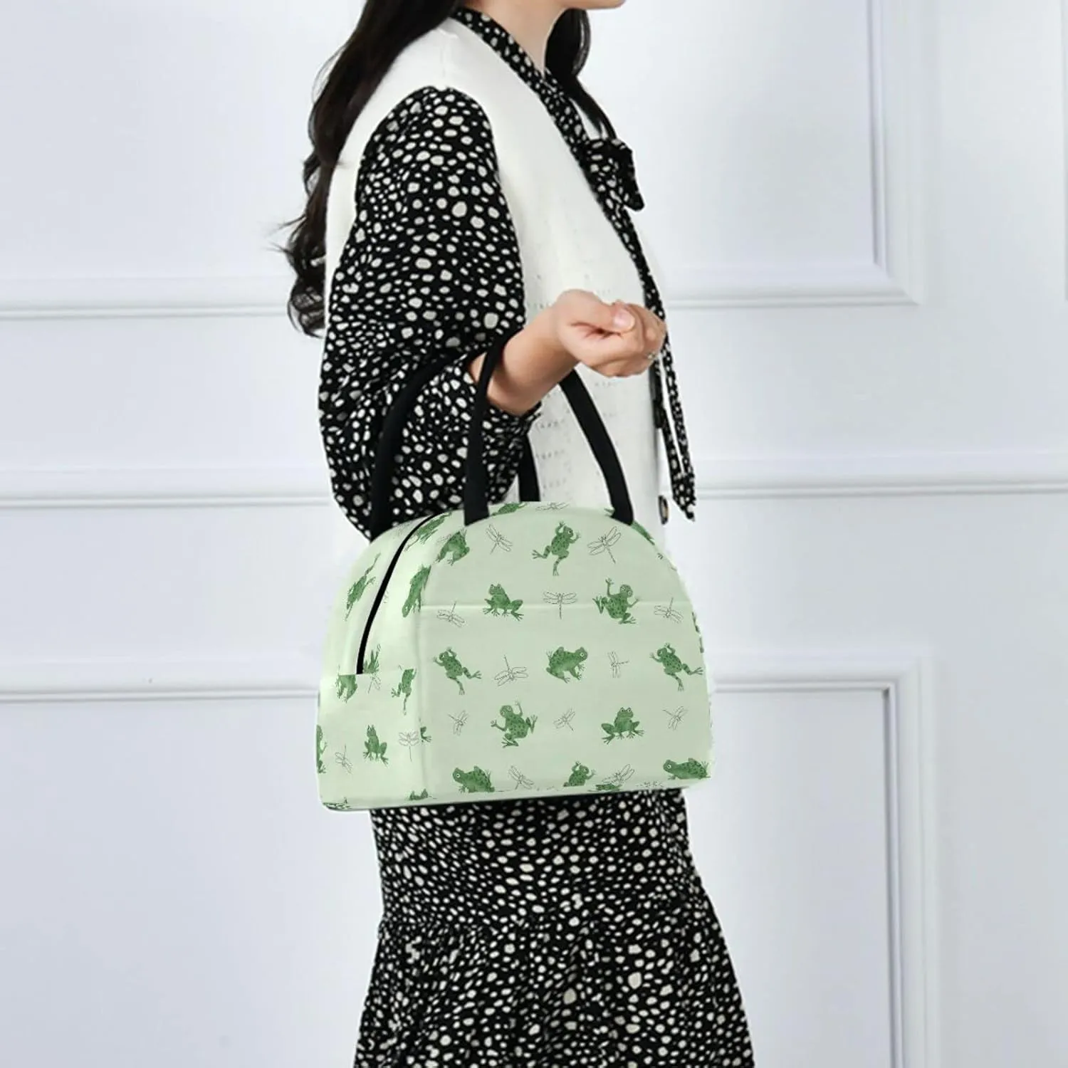 Cartoon Frog Dragonfly Insulated Lunch Bag, Reusable Multi-Pocket Container Cooler Tote Bag for Women&Men School Work Picnic Outdoor Travel