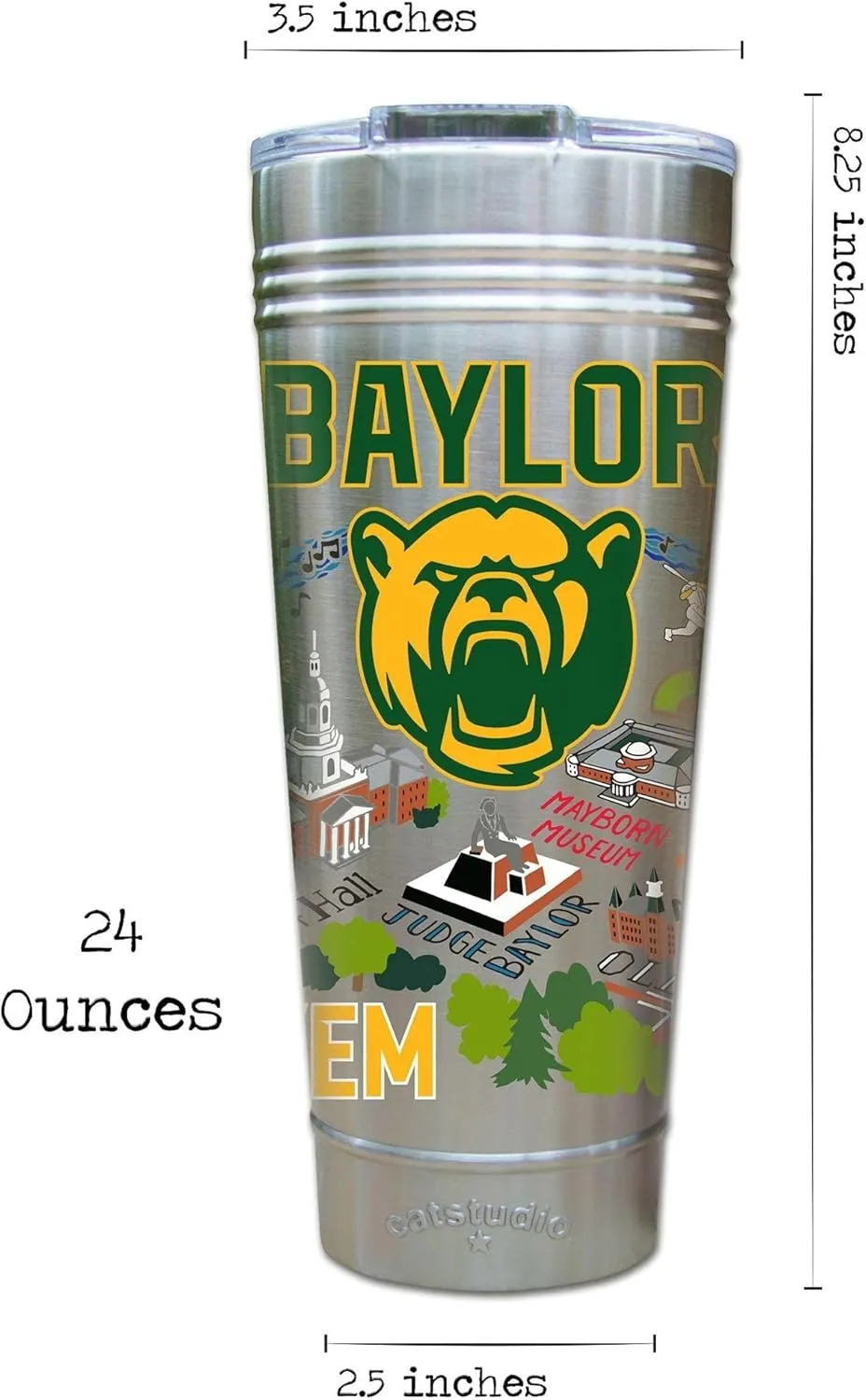 Catstudio Baylor University Collegiate Thermal Tumbler | Triple Wall Insulation With Non Slip Bottom | Great College Travel Cup for Water, Coffee, Tea, or Smoothies
