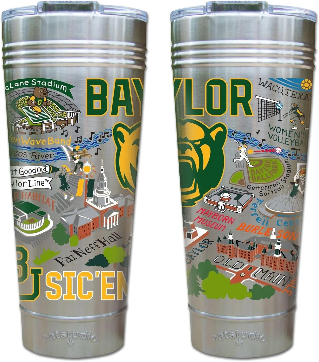 Catstudio Baylor University Collegiate Thermal Tumbler | Triple Wall Insulation With Non Slip Bottom | Great College Travel Cup for Water, Coffee, Tea, or Smoothies