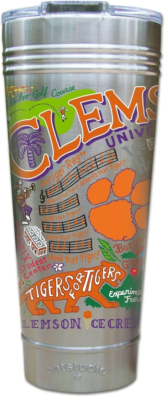 Catstudio Clemson University Collegiate Thermal Tumbler | Triple Wall Insulation With Non Slip Bottom | Great College Travel Cup for Water, Coffee, Tea, or Smoothies
