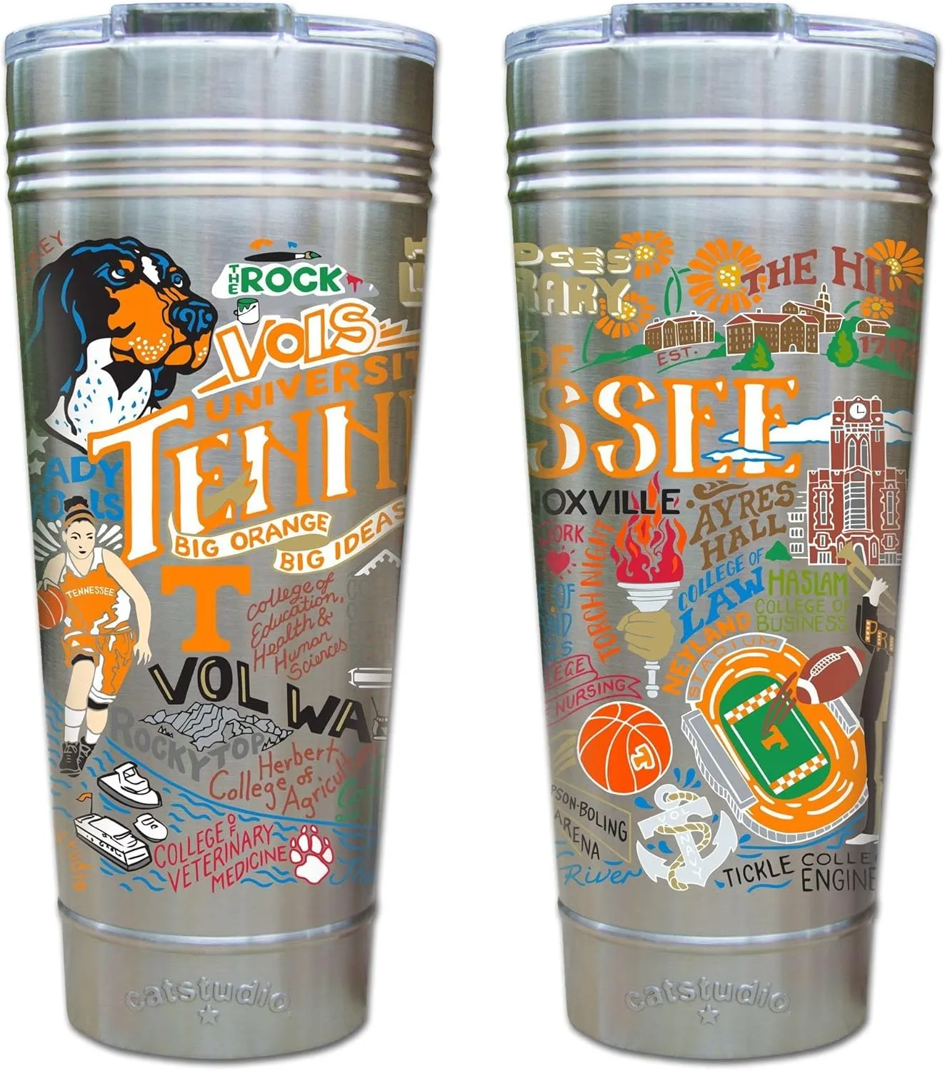 Catstudio Tennessee, University of Collegiate Thermal Tumbler | Triple Wall Insulation With Non Slip Bottom | Great College Travel Cup for Water, Coffee, Tea, or Smoothies