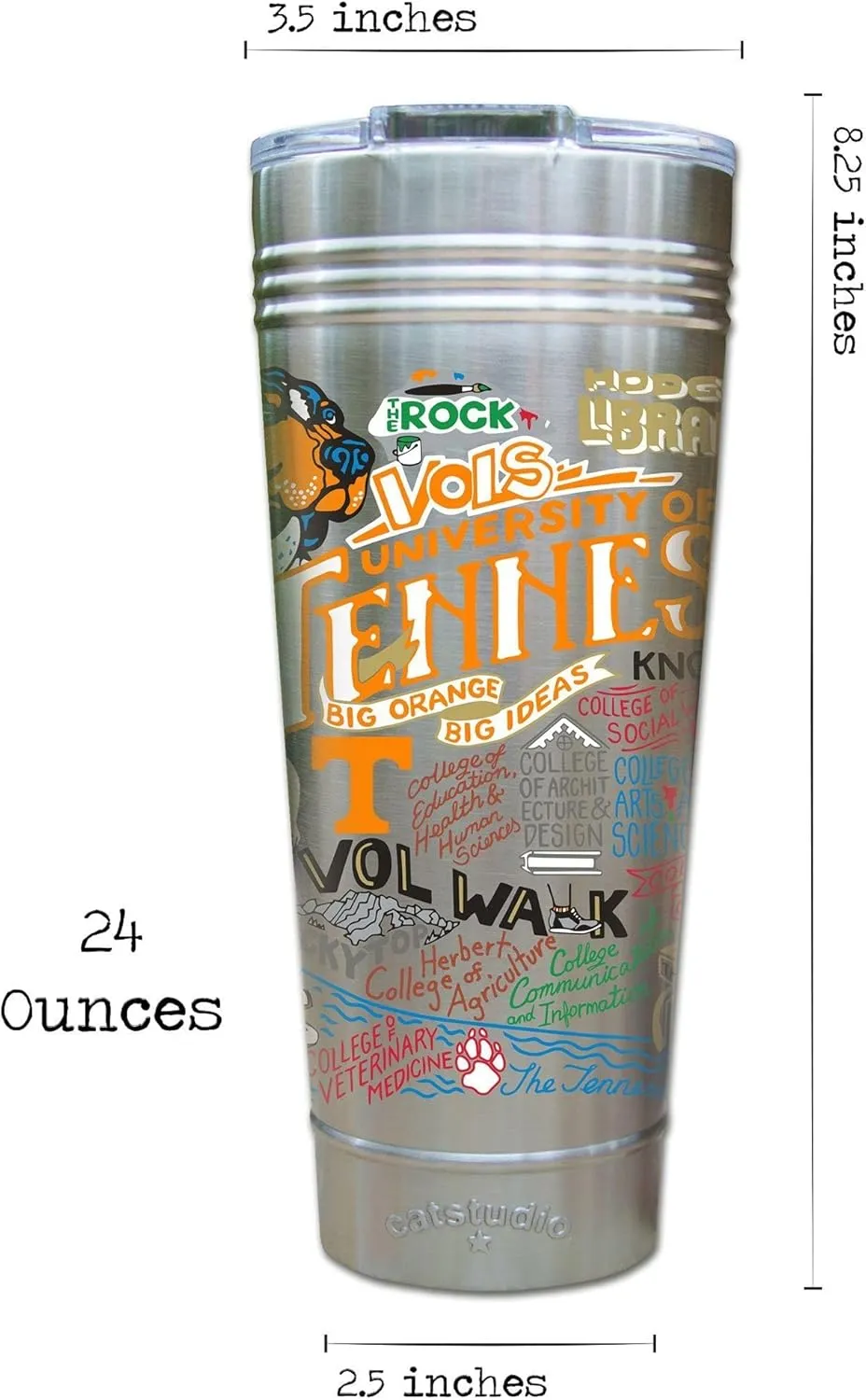 Catstudio Tennessee, University of Collegiate Thermal Tumbler | Triple Wall Insulation With Non Slip Bottom | Great College Travel Cup for Water, Coffee, Tea, or Smoothies