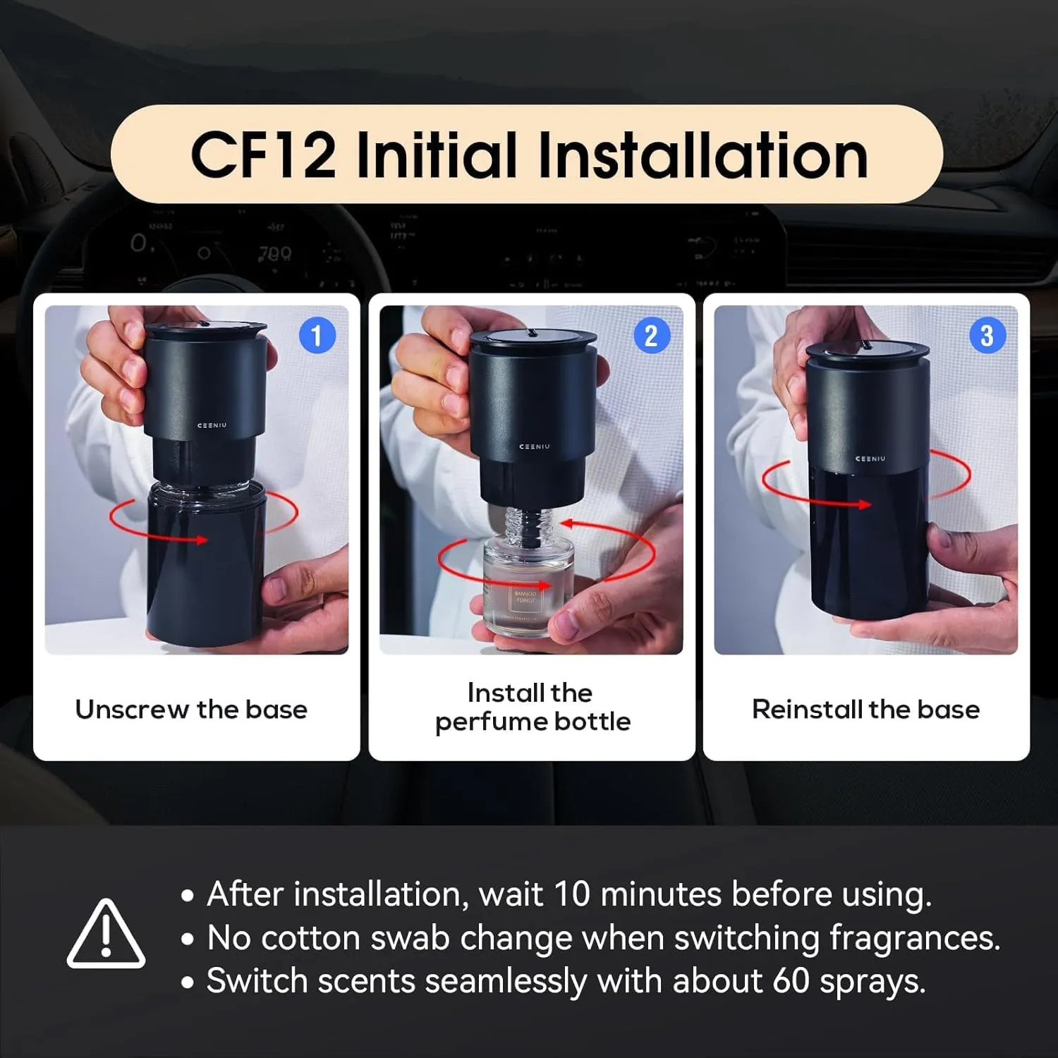 Ceeniu Car Air Fresheners - F26/CF12/F39 Dedicated Perfume Refill - 45ml - Can be Used for 2~6 Months - Made with Natural Plant Extracts - French Imported Fragrance - 17 Varied Scents Available