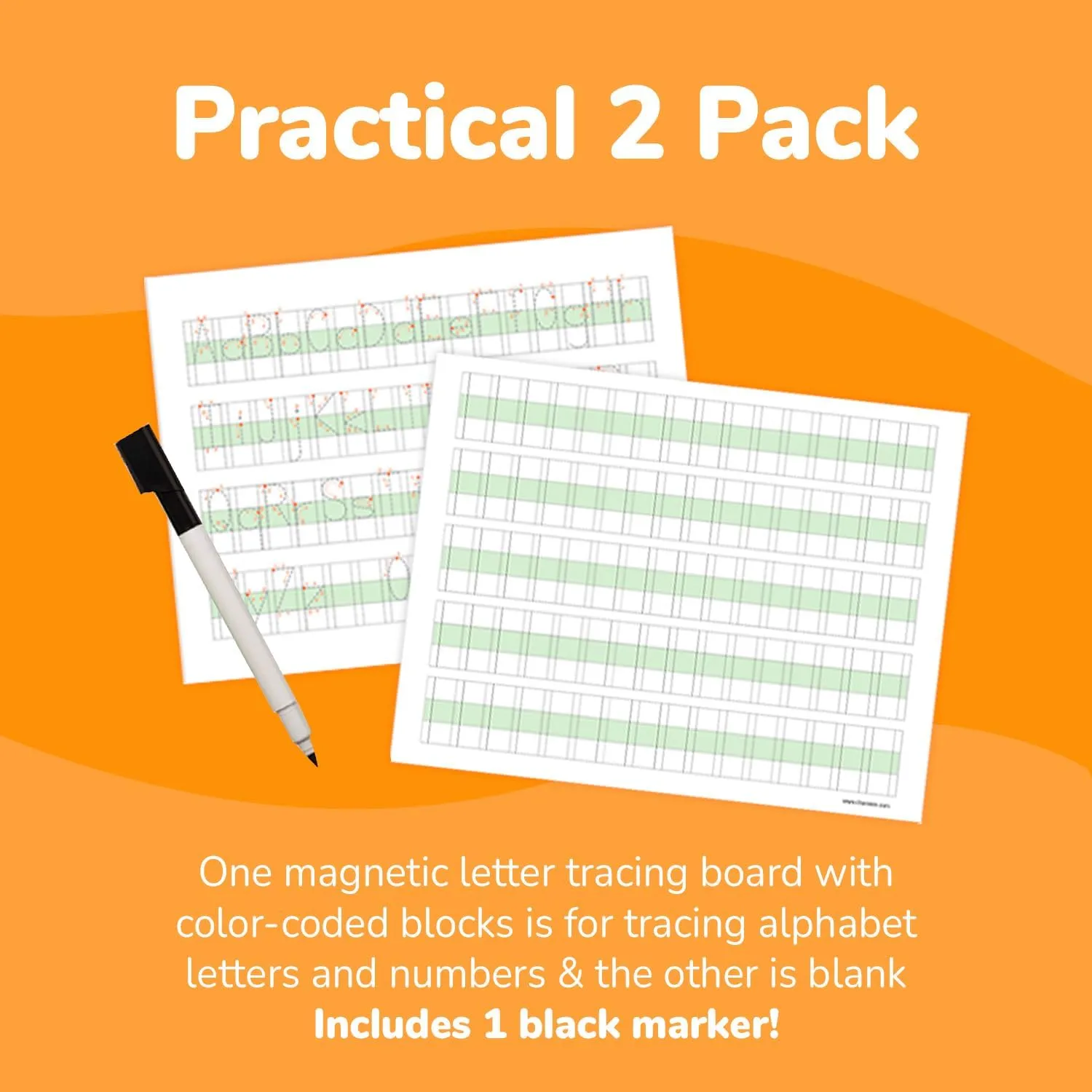 Channie's Visual Dry Erase Number & Alphabet Magnetic Board, Reusable Number & Letter Tracing Board for Kids Ages 3 , with Color-Coded Blocks, Practical 2 Pack   1 Black Marker