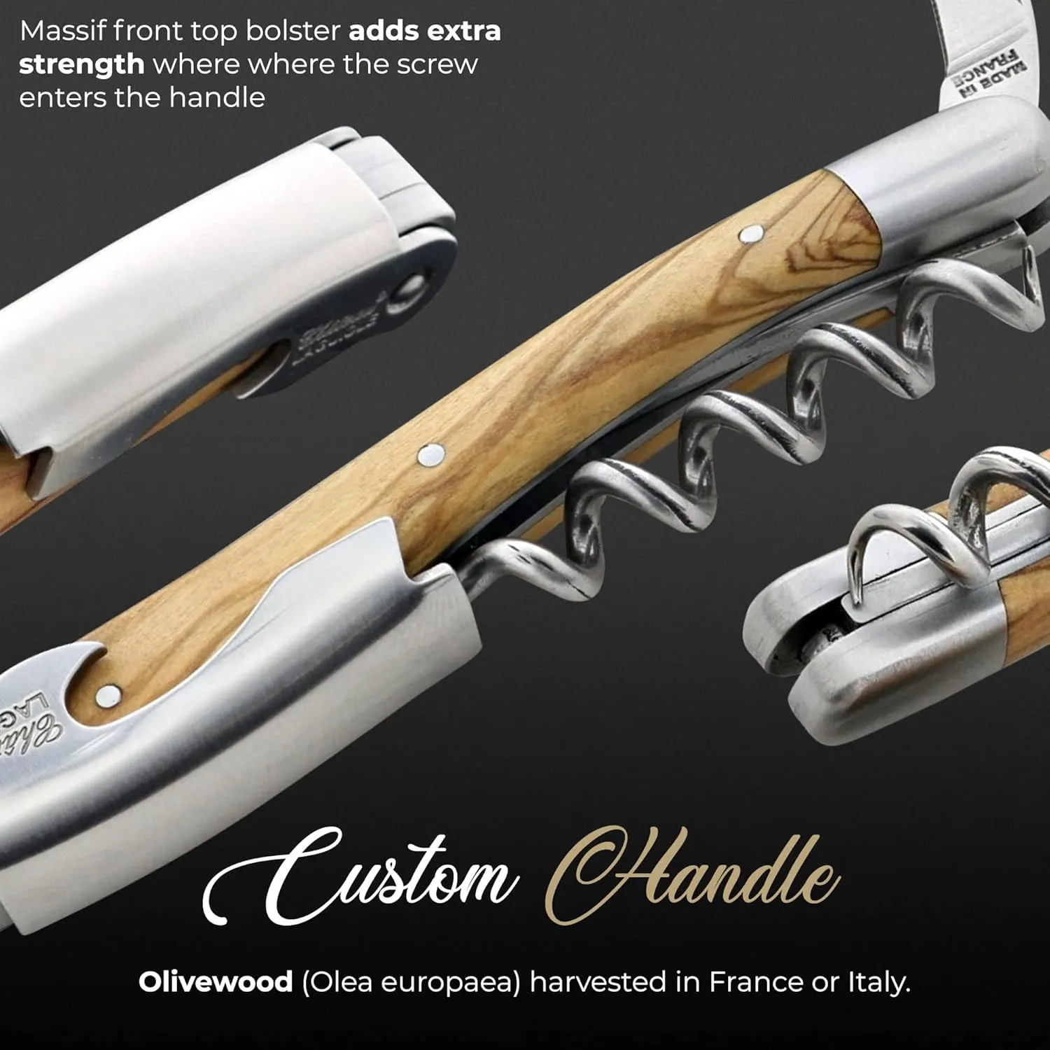 Chateau Laguiole Classic Laguiole Corkscrew - Olive Wood French Luxury Wine Opener - Includes Leather Sheath & Gift Box