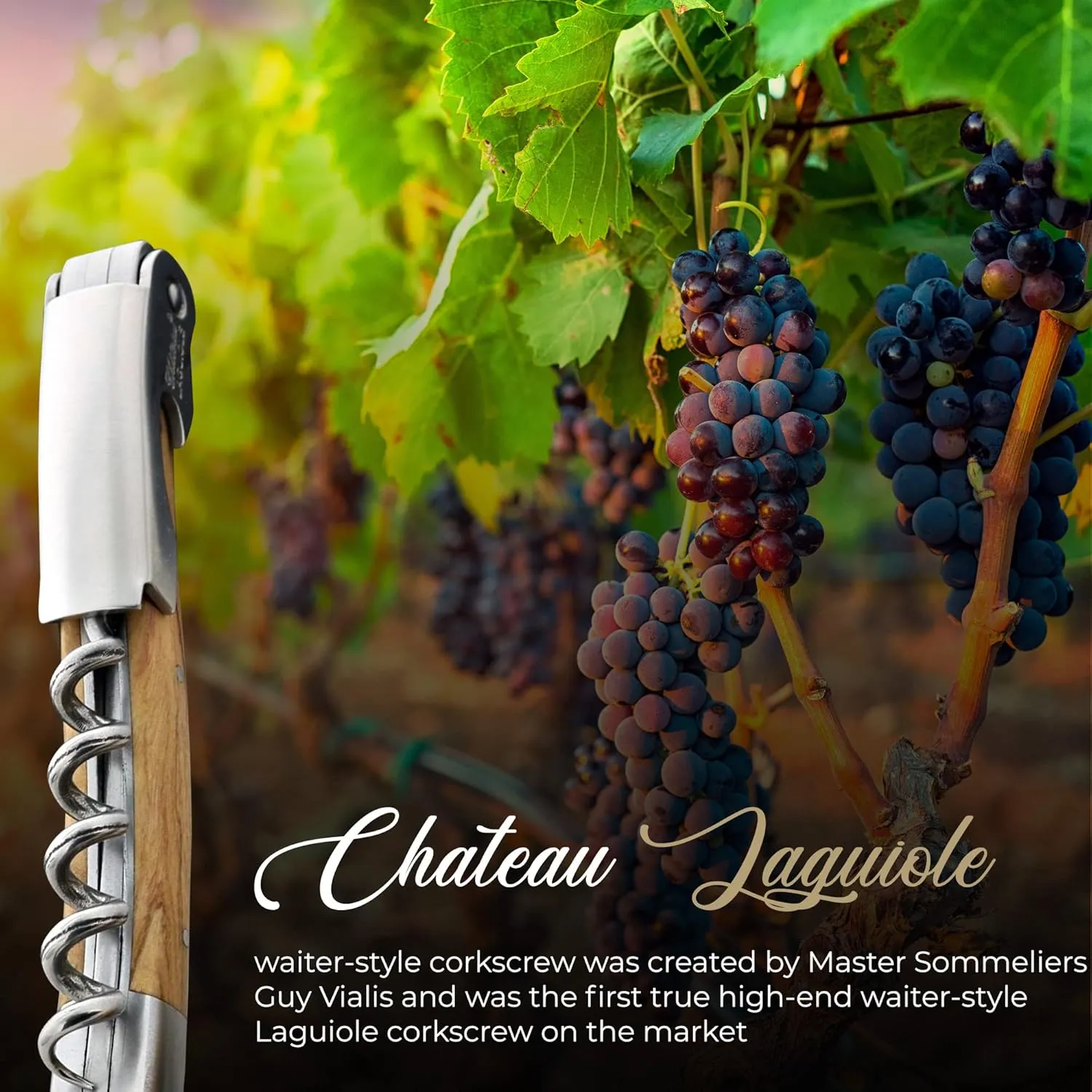 Chateau Laguiole Classic Laguiole Corkscrew - Olive Wood French Luxury Wine Opener - Includes Leather Sheath & Gift Box