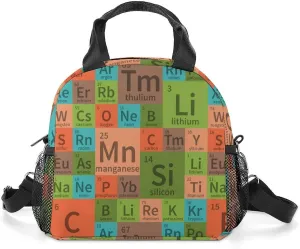 Chemical Periodic Table Lunch Bag Reusable Cooler Lunch Box Leakproof Tote Bag Adjustable Shoulder Strap for Women/Men