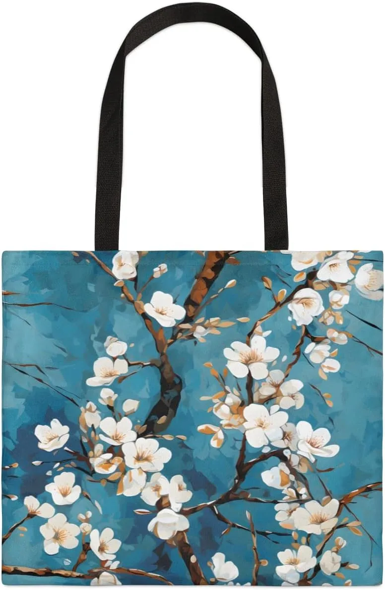 Cherry Blossom Cherries Canvas Tote Bag for Women Men Stylish Tote Handbag Shoulder Bag Reusable Grocery Bag