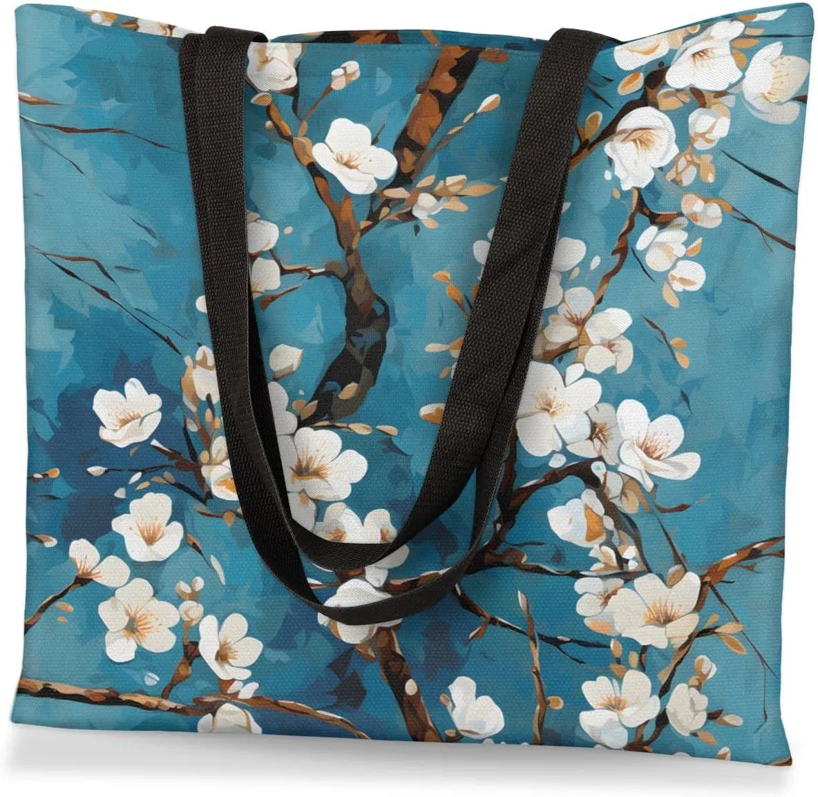 Cherry Blossom Cherries Canvas Tote Bag for Women Men Stylish Tote Handbag Shoulder Bag Reusable Grocery Bag