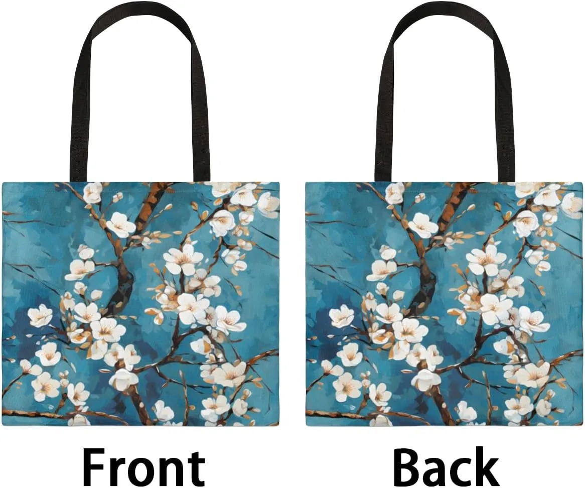 Cherry Blossom Cherries Canvas Tote Bag for Women Men Stylish Tote Handbag Shoulder Bag Reusable Grocery Bag