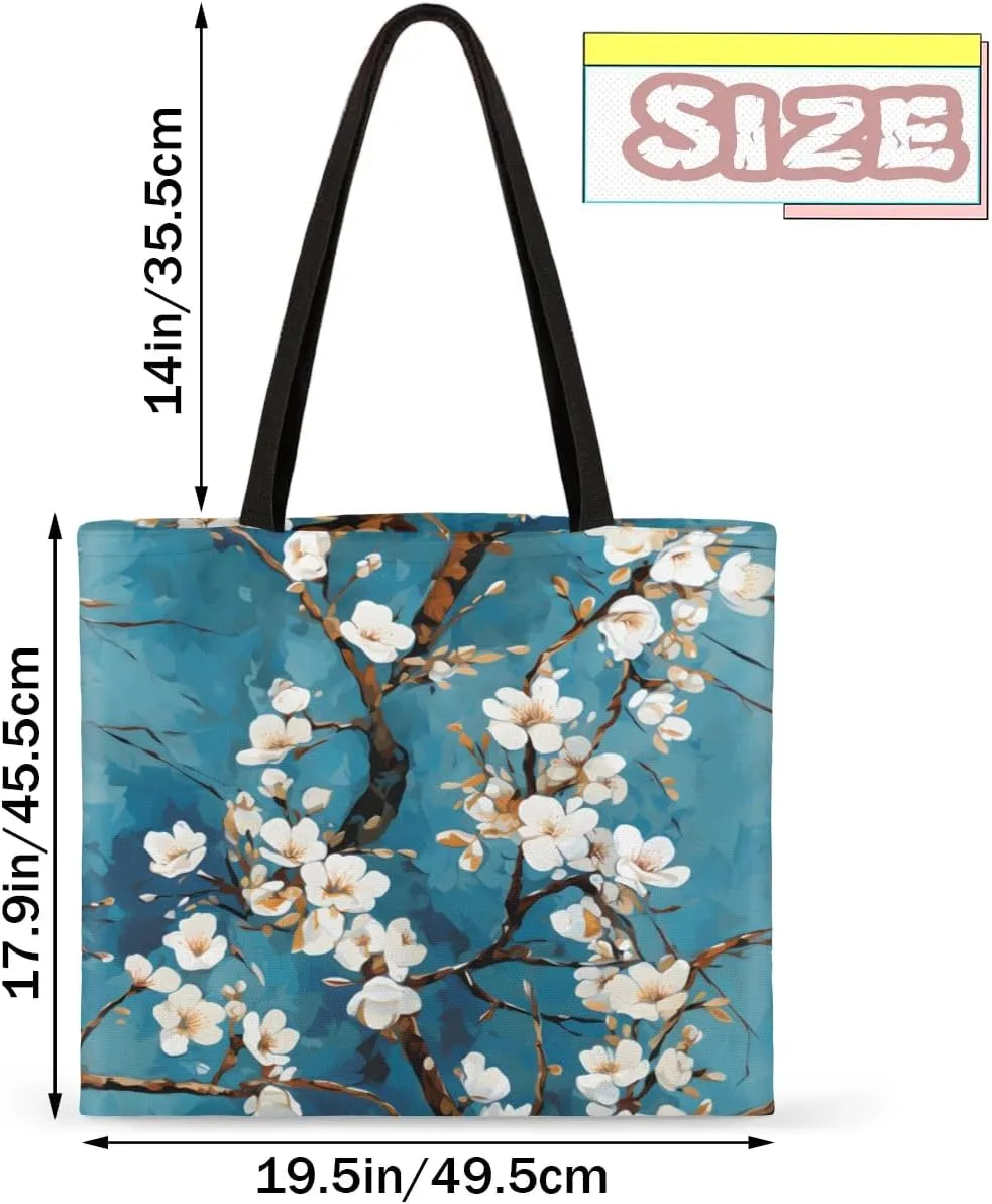 Cherry Blossom Cherries Canvas Tote Bag for Women Men Stylish Tote Handbag Shoulder Bag Reusable Grocery Bag