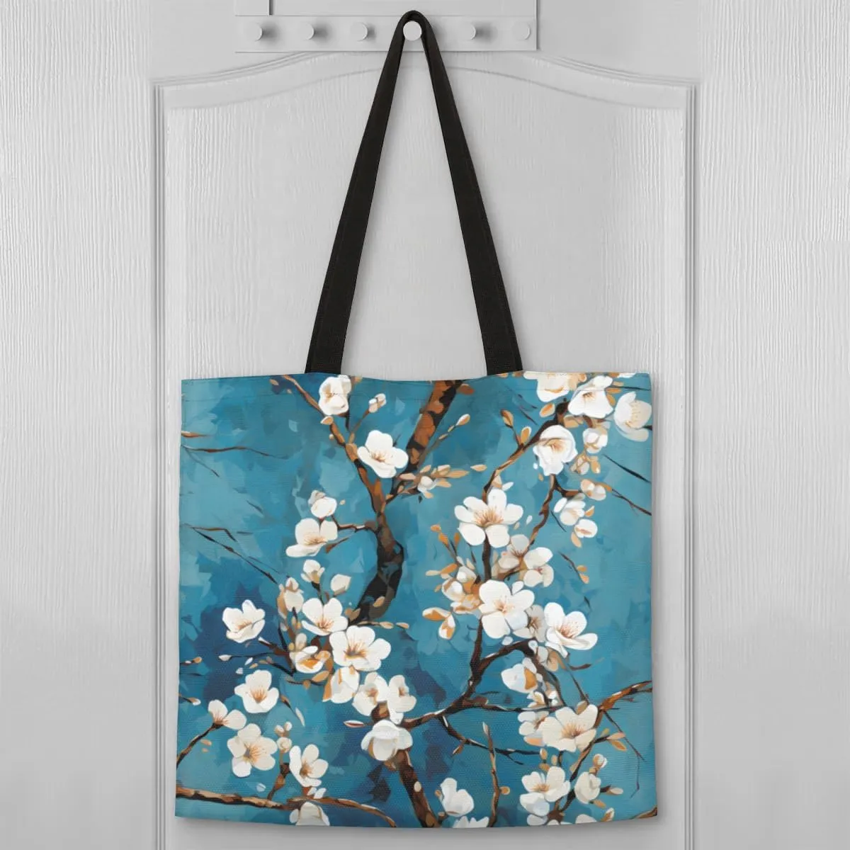 Cherry Blossom Cherries Canvas Tote Bag for Women Men Stylish Tote Handbag Shoulder Bag Reusable Grocery Bag