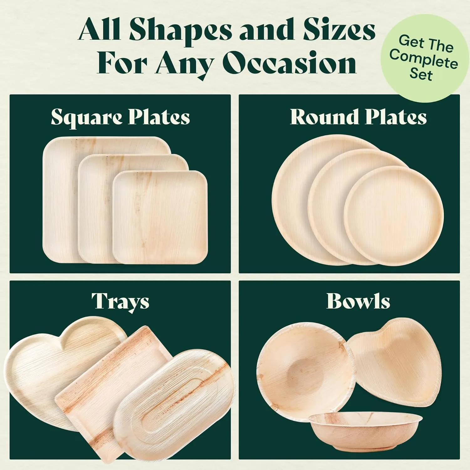 Chic Leaf Palm Leaf Disposable Bamboo Plates - Palm Leaf Plates for Weddings & Event Appetizers - Biodegradable & Compostable - Party Supplies (7", 50 Pack)