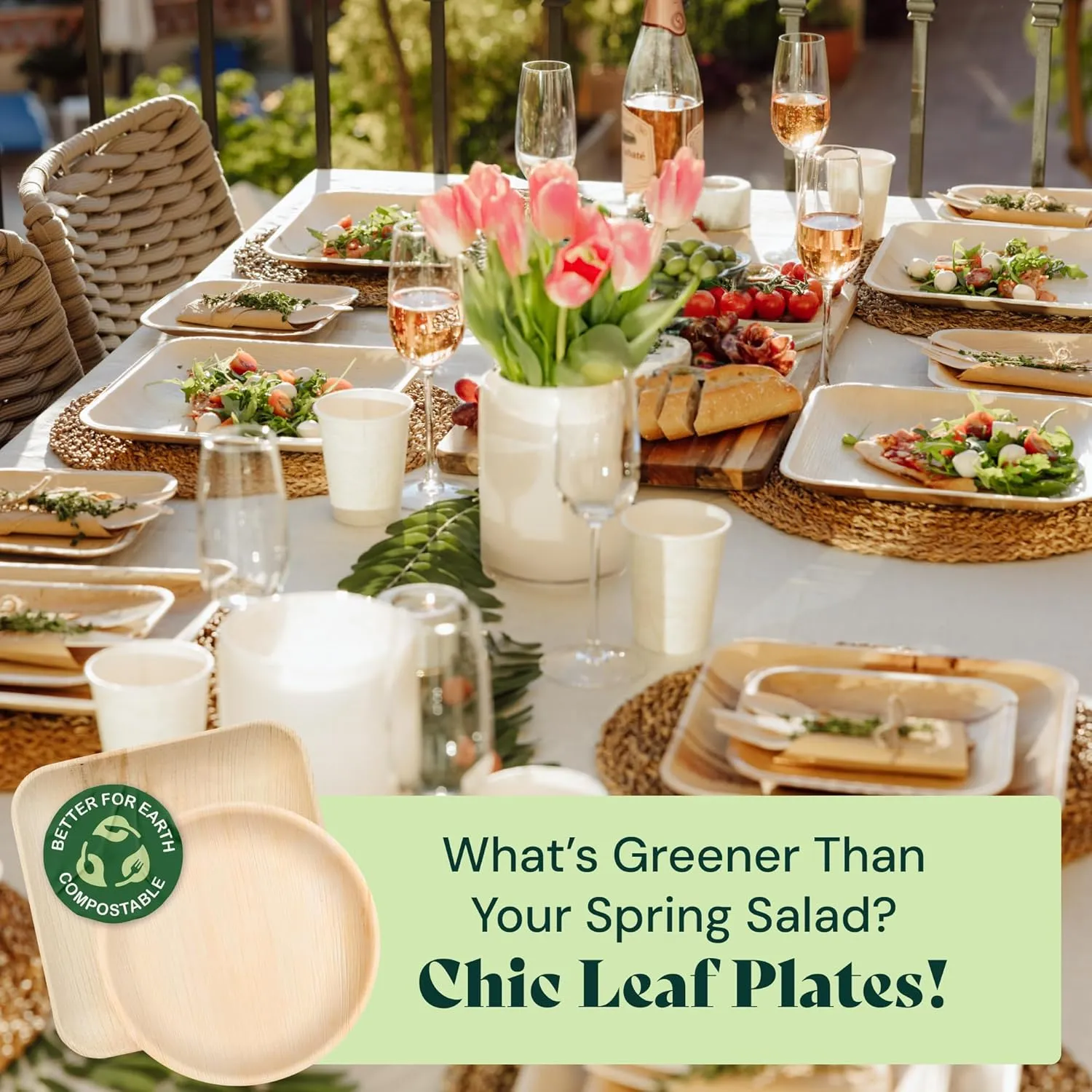 Chic Leaf Palm Leaf Disposable Bamboo Plates - Palm Leaf Plates for Weddings & Event Appetizers - Biodegradable & Compostable - Party Supplies (7", 50 Pack)