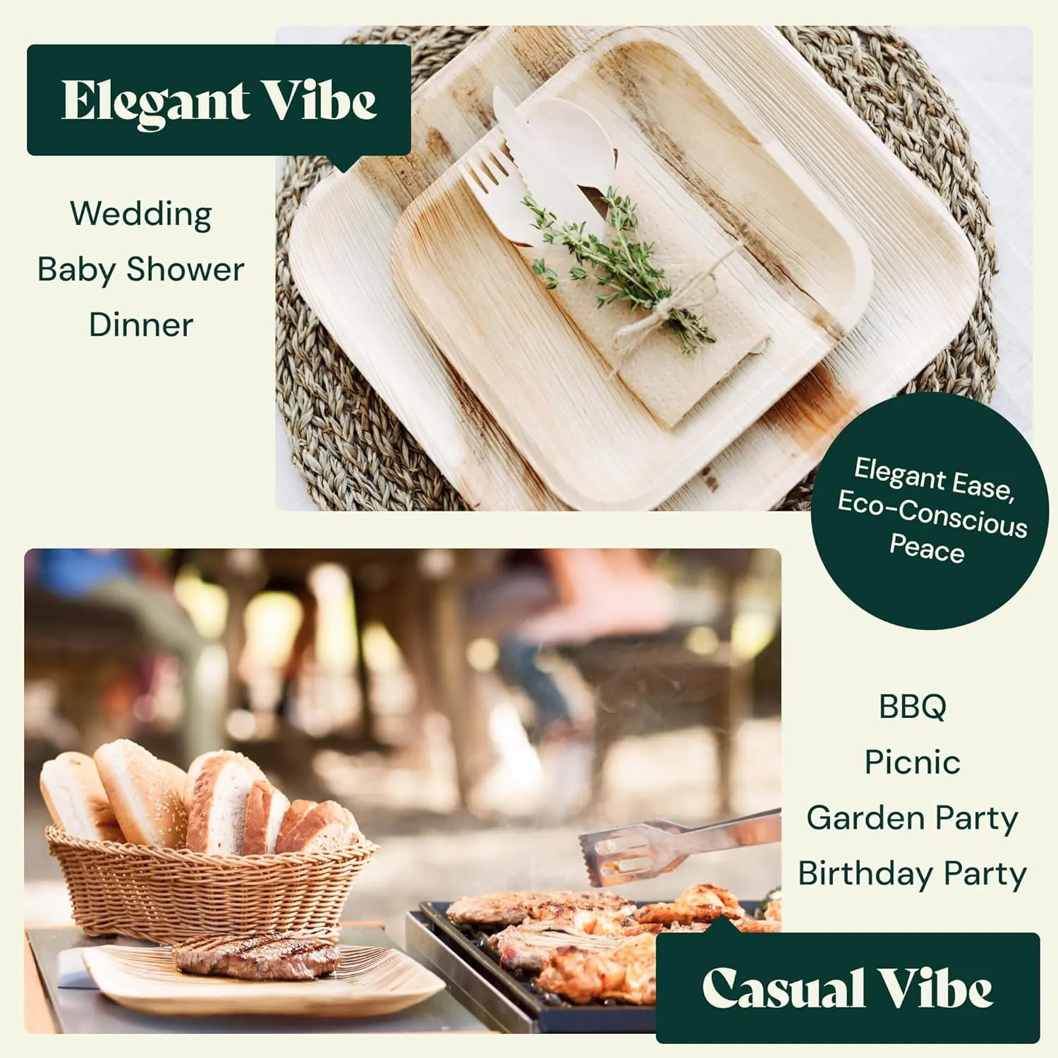 Chic Leaf Palm Leaf Disposable Bamboo Plates - Palm Leaf Plates for Weddings & Event Appetizers - Biodegradable & Compostable - Party Supplies (7", 50 Pack)
