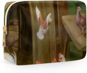 Chicken Pigeon Travel Makeup Bag Cosmetic Bags for Women Durable Portable Leather Waterproof Small Makeup Bag with 4 Pock for Christmas Birthday Gifts