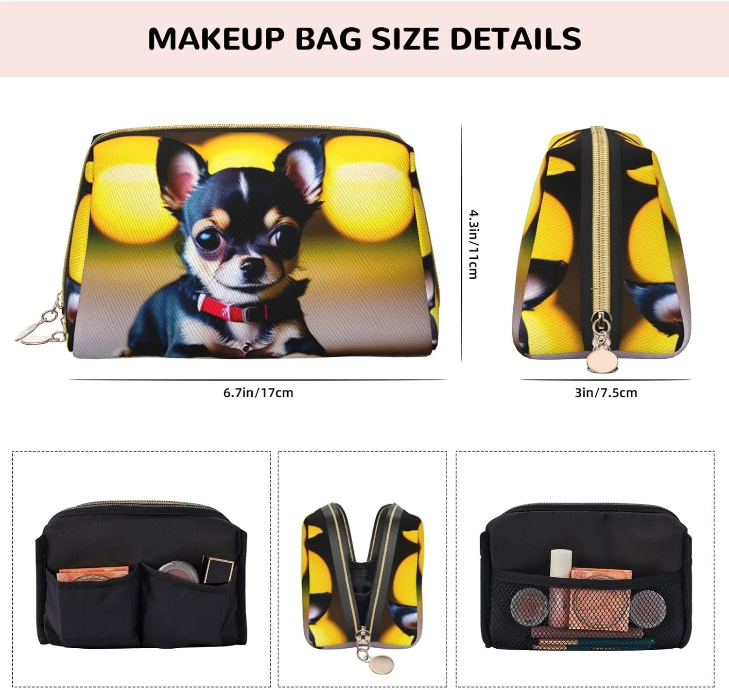 Chihuahua Dog Toiletry Pouch, Travel-Friendly Makeup Organizer For Makeup Brushes, Lipsticks