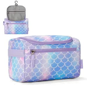 Choco Mocha Kids Mermaid Toiletry Bag for Girls, Travel Waterproof Hanging Toiletry Bag for Girls, Purple