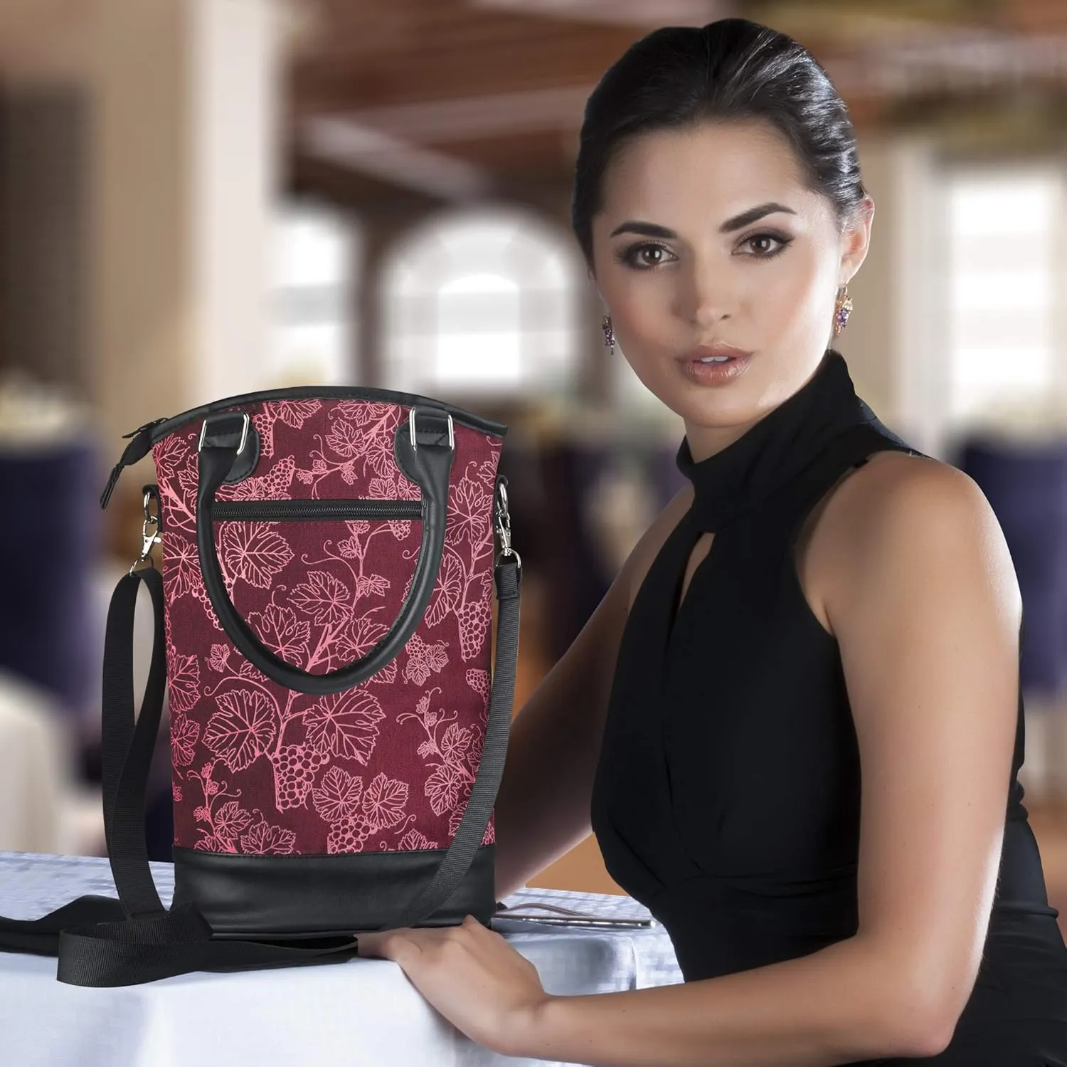 Chris's Stuff Wine Carrier Bag | 2 Bottles Padded Tote with Adjustable Shoulder Straps & Handle | Leak Proof Wine Purse | Wine Tasting, Party, Dinner, Great Christmas Day Gift for Wine Lover - Red