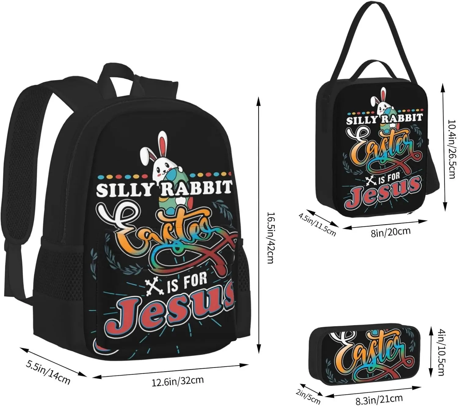 Christian Silly Rabbit Easter is For Jesus Multifunctional Pocket Backpack Crossbody Lunch Bag Pencil Case 3Pcs Set Large Capacity Backpack