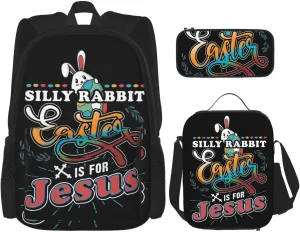 Christian Silly Rabbit Easter is For Jesus Multifunctional Pocket Backpack Crossbody Lunch Bag Pencil Case 3Pcs Set Large Capacity Backpack