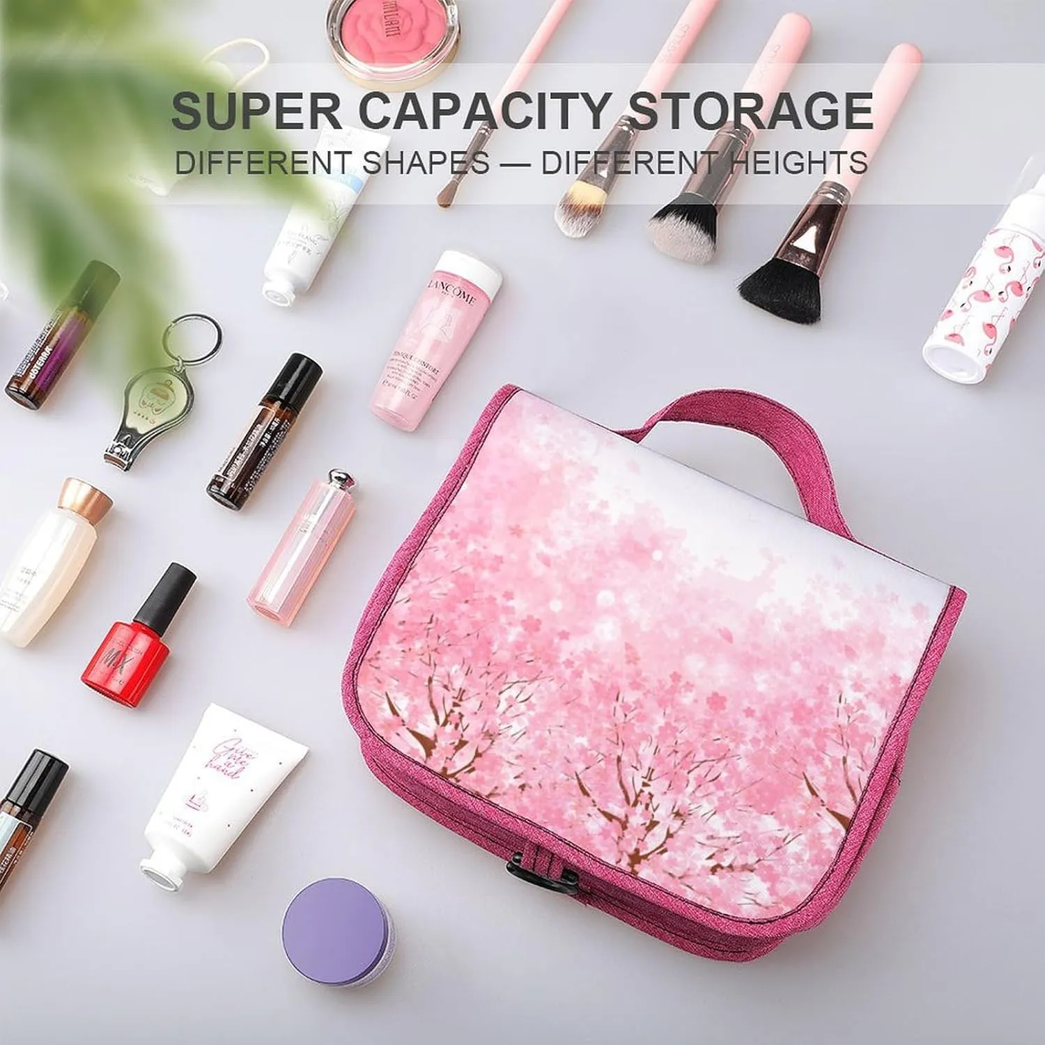 Christmas Theme,Travel Toiletry Hanging Bag Waterproof Bags,Celebration Baubles Snowflakes,Makeup bag Organizers, Cosmetic Travel-Sized Container,Large Capacity for Women,Grey Red