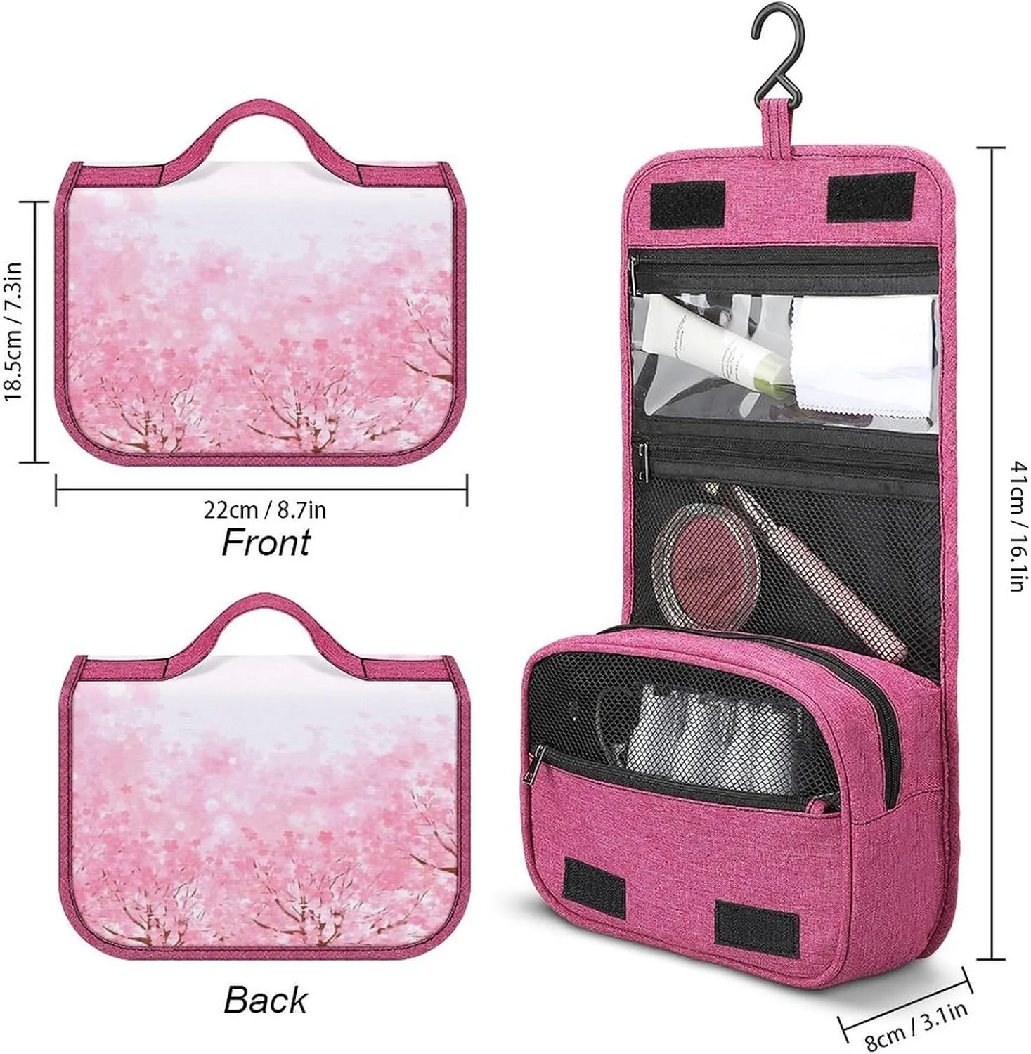 Christmas Theme,Travel Toiletry Hanging Bag Waterproof Bags,Celebration Baubles Snowflakes,Makeup bag Organizers, Cosmetic Travel-Sized Container,Large Capacity for Women,Grey Red